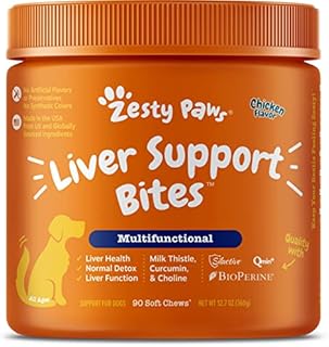 Zesty Paws Liver & Kidney Support Supplement for Dogs - with Milk Thistle Extract, Turmeric Curcumin, Cranberry & Choline - Natural & Grain Free Soft Chew Formula - for Dog Liver Function & Detox