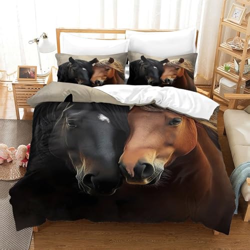 Housse de couette cheval 135x200 microfibre pour lit simple garçon