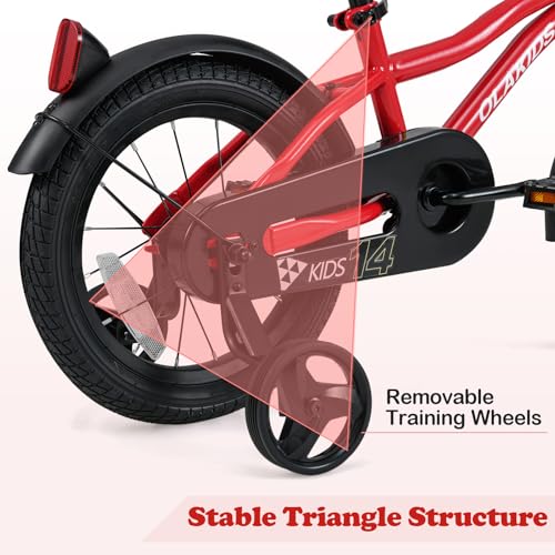 Image of Olakids Kids Bike, 12 14 16 18 Inch Toddlers Bike with Training Wheels Safety Bell Adjustable Seat and Handlebar, Handbrake and Coaster Brake, Children's Bicycle for Boys Girls