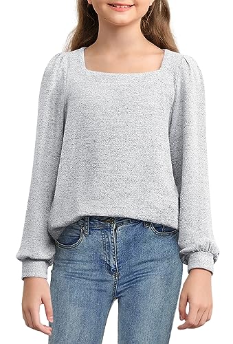 BZB Girls Long Sleeve Shirts Casual Square Neck Tunic Tops Fall Winter Clothes 5-14 Years2