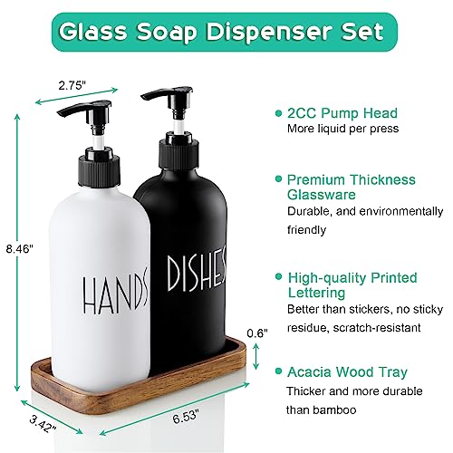 Alelion HDBL11 Glass Dish Soap Dispenser For Kitchen - 16 Oz Hand Soap Dispenser Set With Pump And Acacia Wood Tray - Black White Modern Farmhouse Kitchen Bathroom Decor And Accessories thumb #5