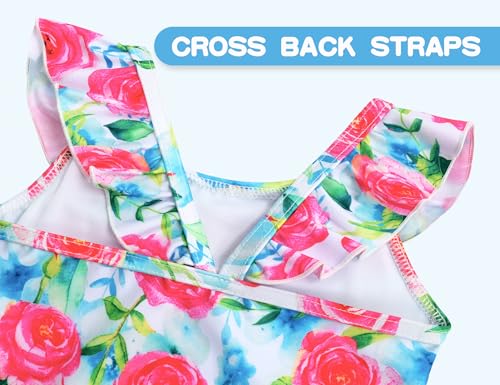 Image of Snowheart Girls Swimsuit One Piece Bathing Suit Kids Quick Dry Shoudler Ruffle Floral Swimwear for 3-12 Years Old