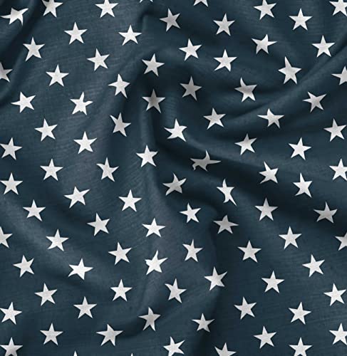 Image of Soimoi Blue Silk Fabric Stars Star Printed Craft Fabric by The Meter 44 Inch Wide
