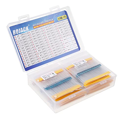 BOJACK Kit di Assortimento di Resistori 0 Ohm - 5,6 M Ohm 1/4W Resistenza a Film di Metallico Kit Resistenze Metal Film (50 Valori 1350 Pezzi)