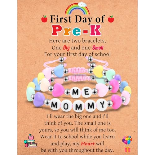 Mommy and Me Matching Bracelets Set, First Day of School Kindergarten Preschool First Grade Gifts, Back to School Gifts for Daughter Girls