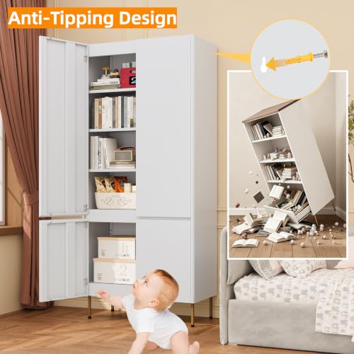 Image of 71 inch Metal Storage Cabinet with Doors, Tall Pantry Cabinet,White