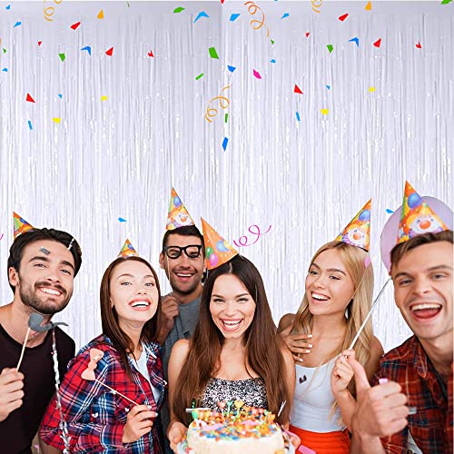Image of TONIFUL 2Pcs White Metallic Tinsel Foil Fringe Curtains,White Photo Booth Backdrop Streamer Curtain Photo Booth Props for Bachelorette Party,Birthday,Graduation,Christmas Decor(6.6ft x 9.9ft)
