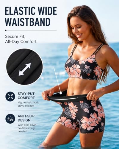Image of Women's 3 Piece Tankini Swimsuit Tummy Control Bathing Suit with Boy Shorts