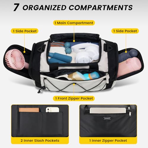 Image of Vorspack Gym Bag for Women - 15 Inches Small Duffle Bag for Travel Lightweight Duffel Bag Personal Item Travel Bag Weekender Bag for Travel Sports Gym - Beige