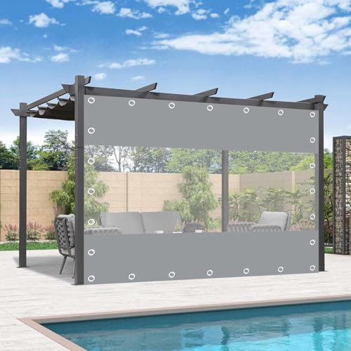 グレーの透明ターポリン製サイドパネル、ファスナー付き、0.3mm PVCビニール透明防水シートカーテン、ガーデンパビリオン、ポーチ、カーポートの仕切りカーテンとして使用。,Grey-6.6x2.2m