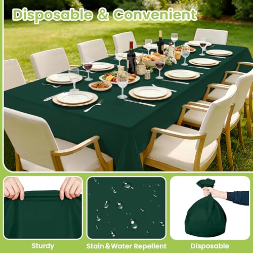 Image of Mulbozy 4 Pcs Dark Green Plastic Table Cloth Disposable, 54 x108 Inch