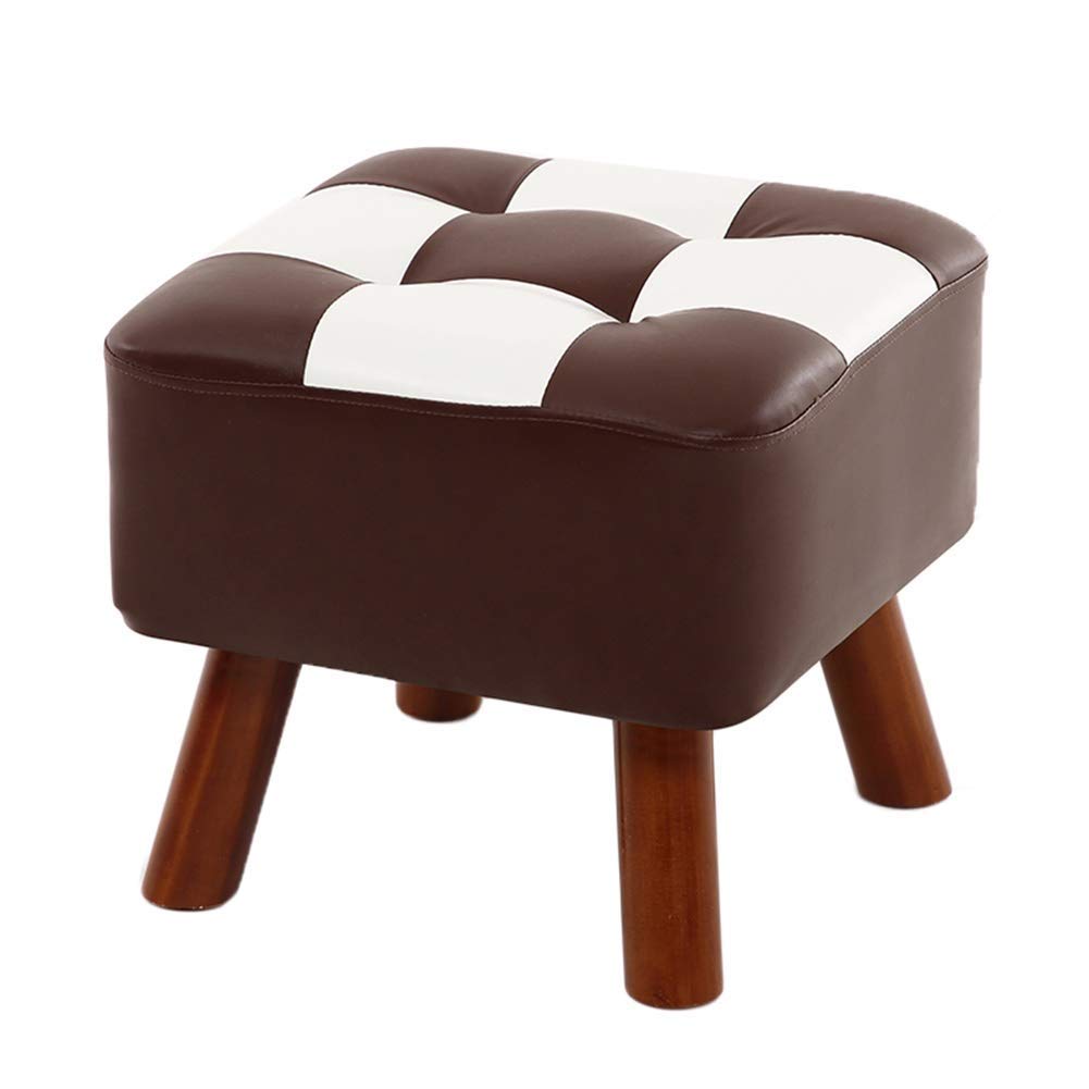 Tabouret de pied en bois massif et cuir PU pour salon