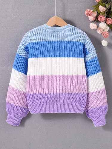Image of BEAUDRM Girl's Rainbow Cardigan Sweater Fall Cute Sweaters Colorblock Button Down Cardigan Long Sleeve Knitted Top