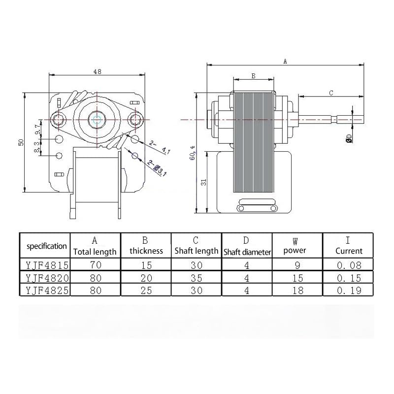 AC 220 V 50 Hz Motor de poste sombreado Motor de ventilador de flujo cruzado, motor monofásico alrededor del ventilador, ventilador cálido YJF48 (4815-9w)