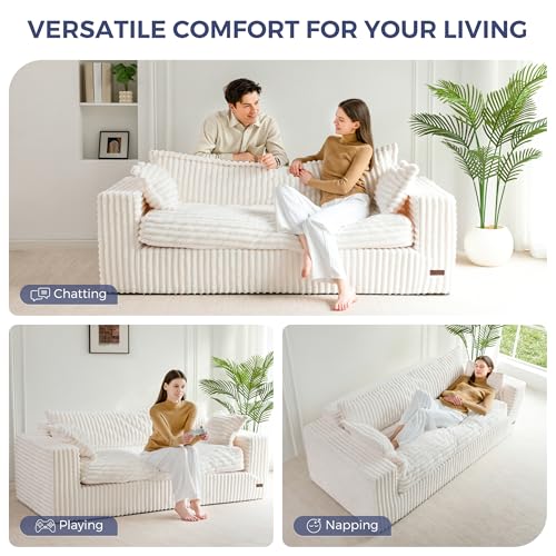 Image of MAXYOYO 76 inch Bean Bag Sofa Couch, Loveseat Boneless Couch in a Box, Upholstered Small Mini Sofa for Living Room Bedroom Office Apartment, No Assembly, Beige
