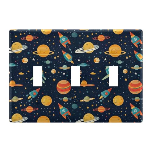 Light Switch Cover Space Planet Rocket Wall Plates for Electrical Outlets 3 Gang 202b3341