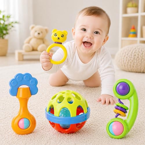 Image of Zest 4 Toyz Baby Rattles Set 6 Pcs 0-6 Months BPA Free Soft Rattling Sound | Fun Colours Non Toxic Toy for Babies | Multi-Colored with Tethers | New Born | Toy Gift Set (Made in India) Pack 4