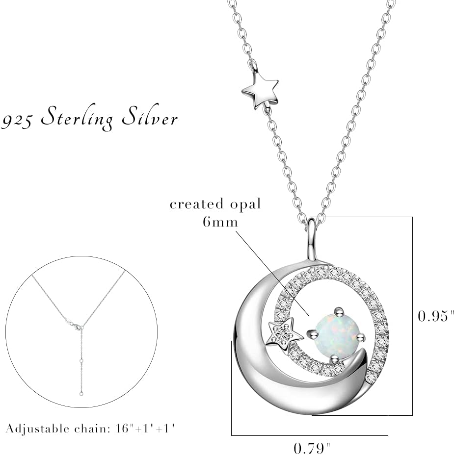 FANCIME Birthstone Necklaces 925 Sterling Silver Moon and Star Pendant Fine Jewelry Birthday Christmas Gifts for Mom Wife Her Daughter, Adjustable Chain 16+2" - Image 6
