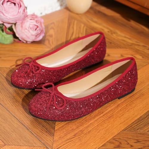 JOEupin Womens Cute Bowknot Ballet Flats Shoes,Round Toe Loafers Shoes Comfortable Dress Shoes,Slip On Casual Flats for Women2