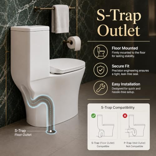 Image of KrissKross One‑Piece Western Commode, S‑Trap 9-12 inch, Soft‑Close Quick‑Release Seat, High‑Gloss Ceramic, White Floor‑Mounted WC for Indian Bathrooms