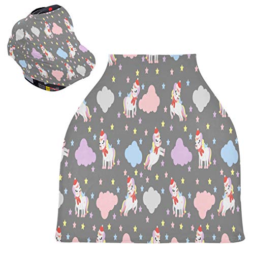 かわいいクリスマス冬ユニコーンベビーカーシートカバーキャノピー伸縮性看護カバー幼児用母乳の男の子の女の子のための通気性防風冬のスカーフ