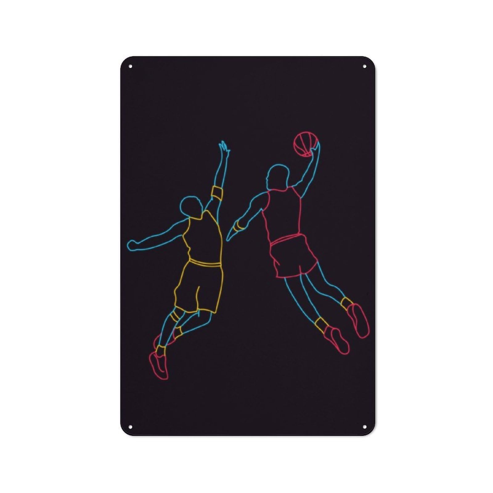 Junmoney Basketball Neon Pop Art Vintage Tin Sign 30X20cm With For Man Cave Or Games Room, Suited To Wall Displays In Games Rooms And Man Caves