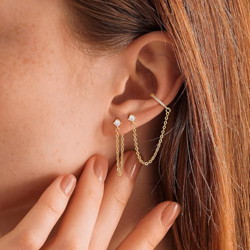 Gold Earrings for Women 3 Pairs 14k Gold Plated Hoop Stacks Hypoallergenic Lightweight Stud Earring for Multiple Piercing Dangle Drop Cartilage Earring for Women Trendy Wedding Earring For Brides Gold Jewelry4