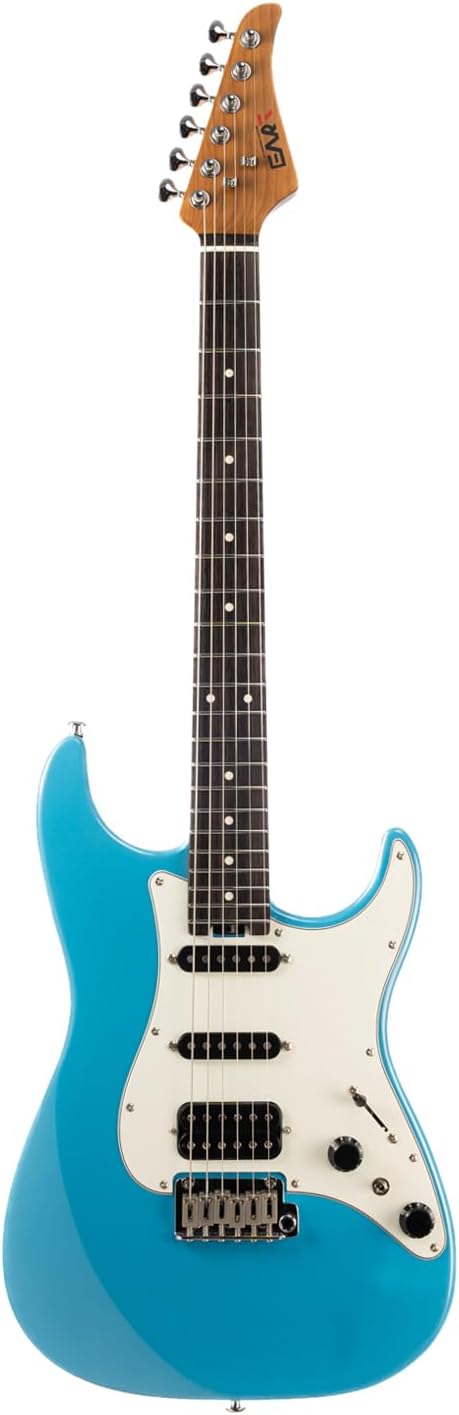 EART Electric Guitar DMX-9, 6 String Tremolo Bridge, Humbucker Pickups, Solid Body, 5-Way Switch Guitars (Gloss Pearl Blue)