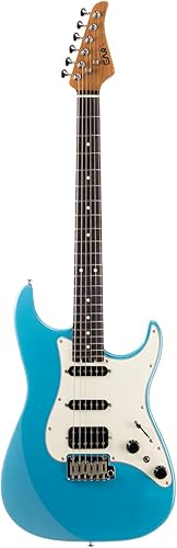 EART Guitarra eléctrica DMX-9, puente de trémolo de 6 cuerdas, pastillas Humbucker, cuerpo sólido, guitarras con interruptor de 5 vías (azul perla