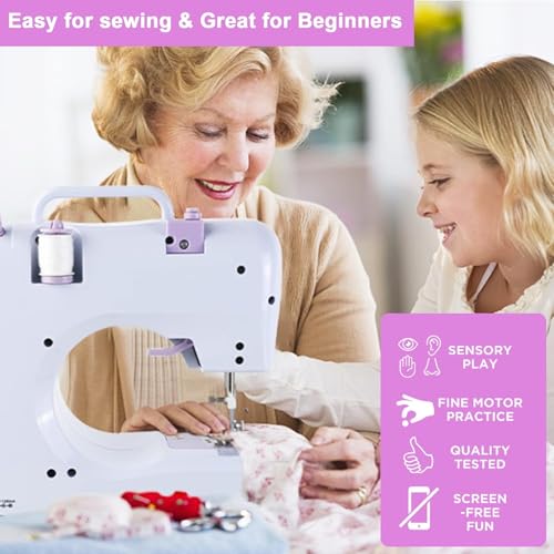 Image of Sewing Machine for Beginners & Kids, Mini Portable Sewing Machines with 12 Built-in Stitch Patterns, 2-Speed Foot Pedal, Perfect for Teaching Daughter Granddaughter to Sew with Basic Sewing Kit (BG24)