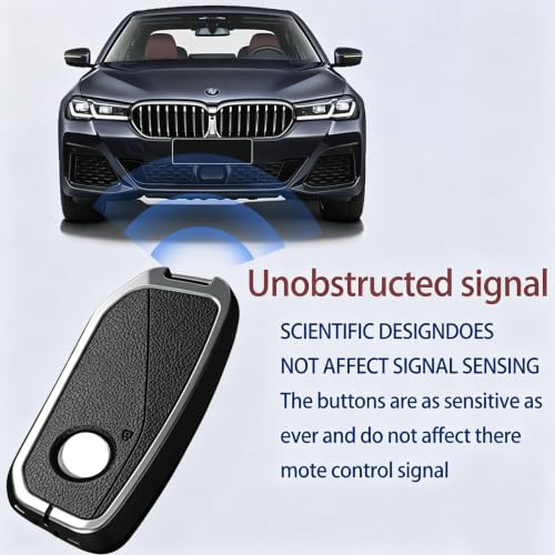 Image of Car Key Fob Shell Cover & Keychain Set compatible with BMW | for 2023-up New 2 3 5 7 Series X1 X4M X5 X6 X7 iX i4 i7 XM,Metal Case Protection with Premium Leather(Black)