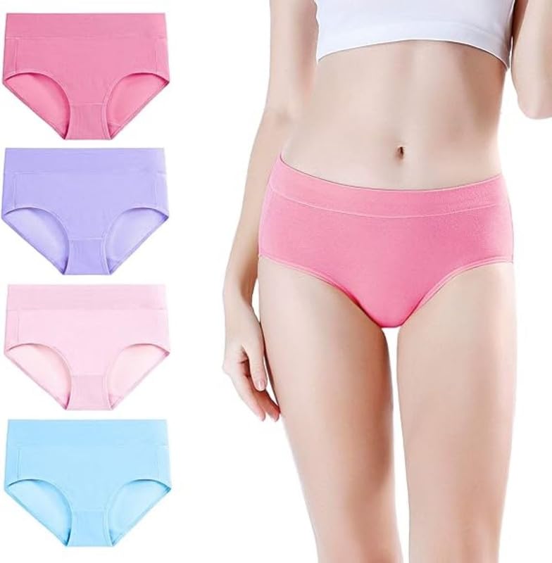 Image of DIVING DEEP Women's Cotton Underwear, Mid Waist Full Coverage Underpants, Post Partum Briefs Panties for Women Multipack-4