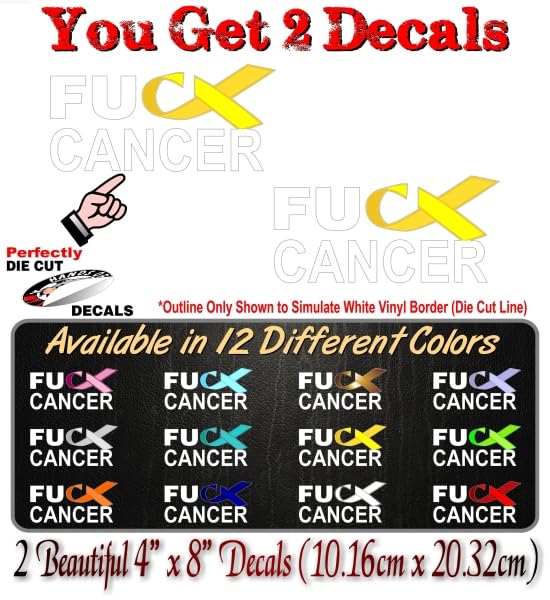 Image of 2 FU Cancer Yellow Ribbon 8'' Decals FCK Bladder Sarcoma Bone Cancer Vinyl Vehicle Decal Stickers (Yellow - 2 Decals)