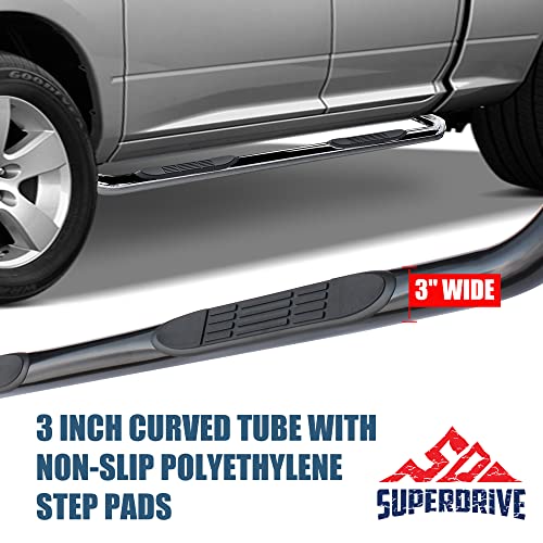 Superdrive 3'' Running Boards Compatible With 2002-2008 Dodge Ram 1500 Crew Cab 2003-2009 Dodge Ram 2500 3500 Crew Cab (Chrome, 3" Wide) #TOP2