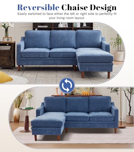 Image of Kingfun 88 inch L-Shape Sofa, Chenille Sectional Couch, Mid Century Modern Couches with Solid Wood Frame for Living Room Bedroom