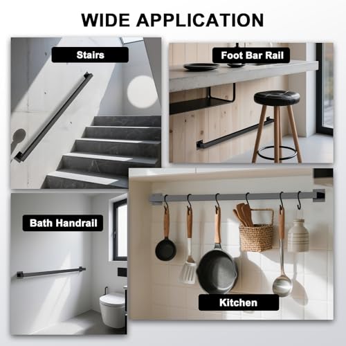 5FT Stair Railing Indoor, Black Mental Wall Mounted Handrail for Stairs, 500lbs Load Capacity Industrial Pipe Hand Rails for Indoor Stairs/Outdoor Use/Home/Loft/Porch/Deck, Rust-Resistant (Iron 5FT)