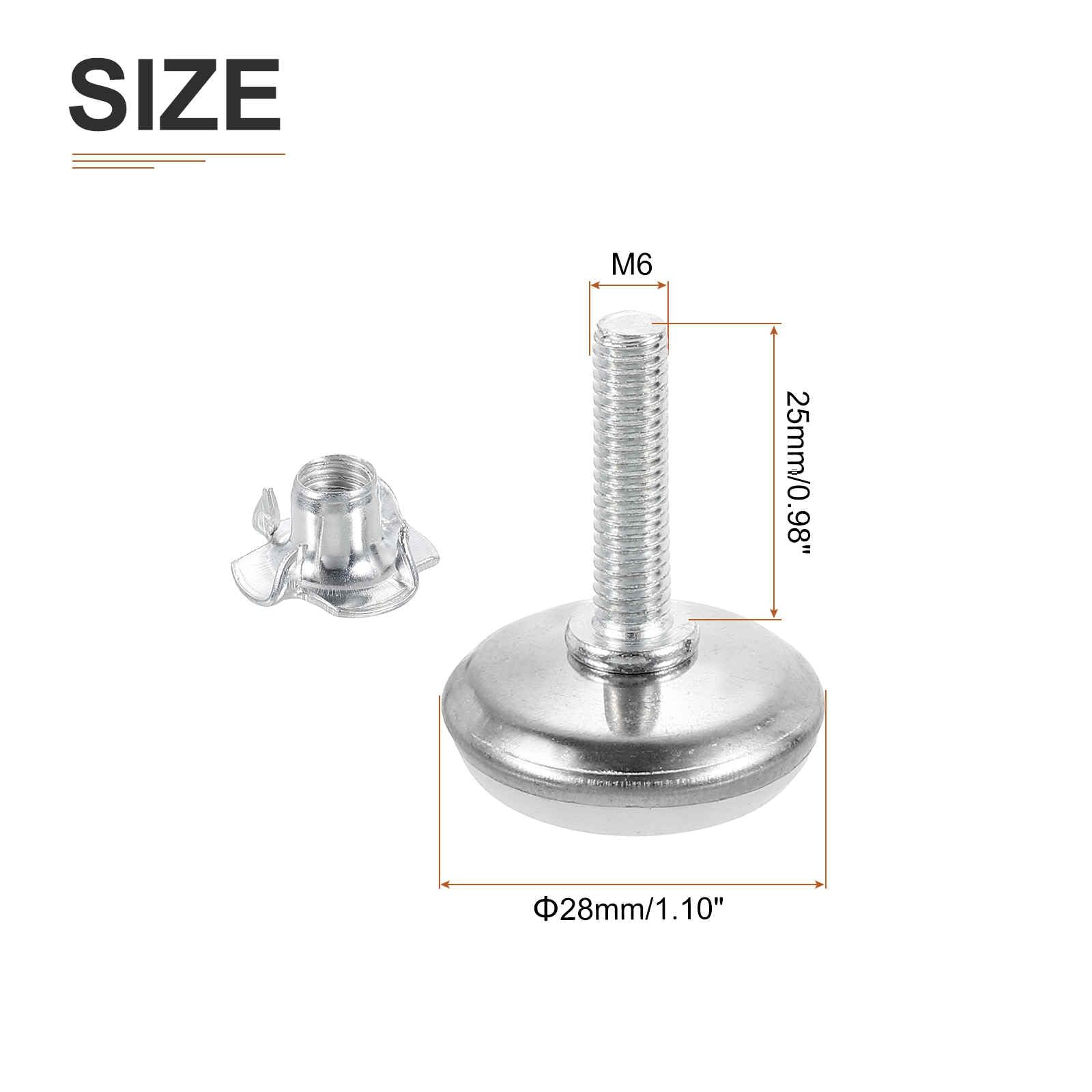 DTGN M6x25x28mm(DxLxOD) Screw on Furniture Glide Leveling Feet, 4Pack, Good for Furniture - Image 2