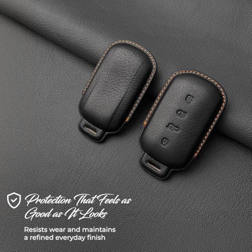 Image of Keyzone Royal Leather Key Cover for Tata Curvv, Curvv EV smart Key (Black)