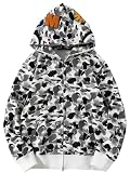 RICK TOP ONE White Grey M Womens Shark Zipper Hoodies Camo Shark Full Zipper Jackets for Men Couple Hooded for Teen