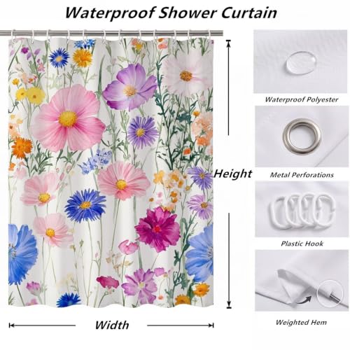 Rideau de douche anti moisissure en polyester avec anneaux inclus
