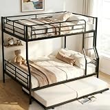 Full XL Over Queen Bunk Bed with Trundle, Convertible Detachable 3 Beds