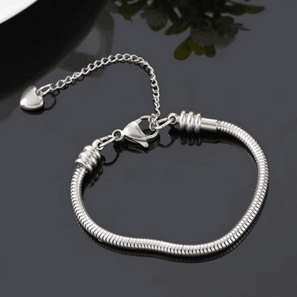 Women Moments Slider Charms Bracelet 3mm Stainless Steel Snake Chain Bracelet fits Standard Size Charm Beads, 5-12 Inch - Image 5