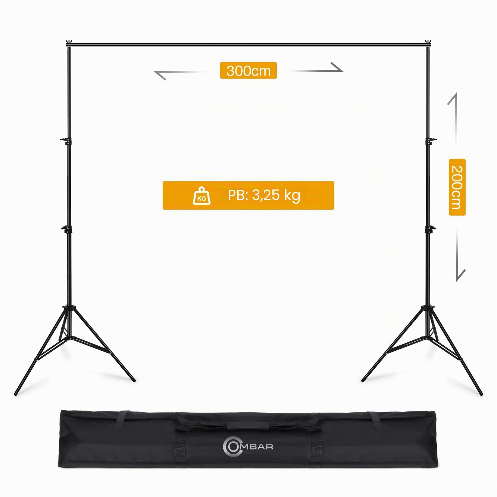 OMBAR - Soporte para Fondo fotográfico, 2 m x 3 m, Soporte de Lona proyector, Pinzas Fondo x 4, trípode Ajustable Profesional, Youtubeur Tiktok, decoración Bar, para Estudio de Fotos, Boda, difusión