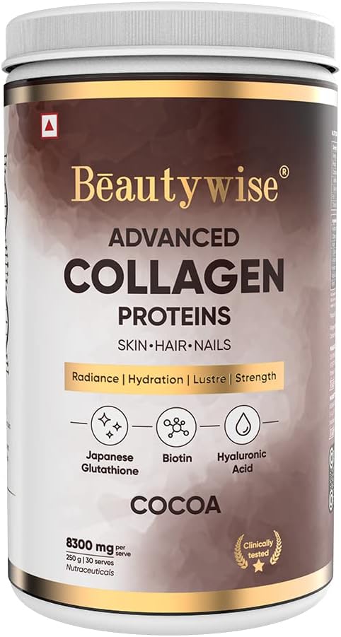 BeautywiseAdvanced Marine Collagen Proteins Powder with Hyaluronic Acid, Glutathione & Biotin | No Smell & Easy to Mix with No Added Sugar 250G(Blueberry Pack of 1)