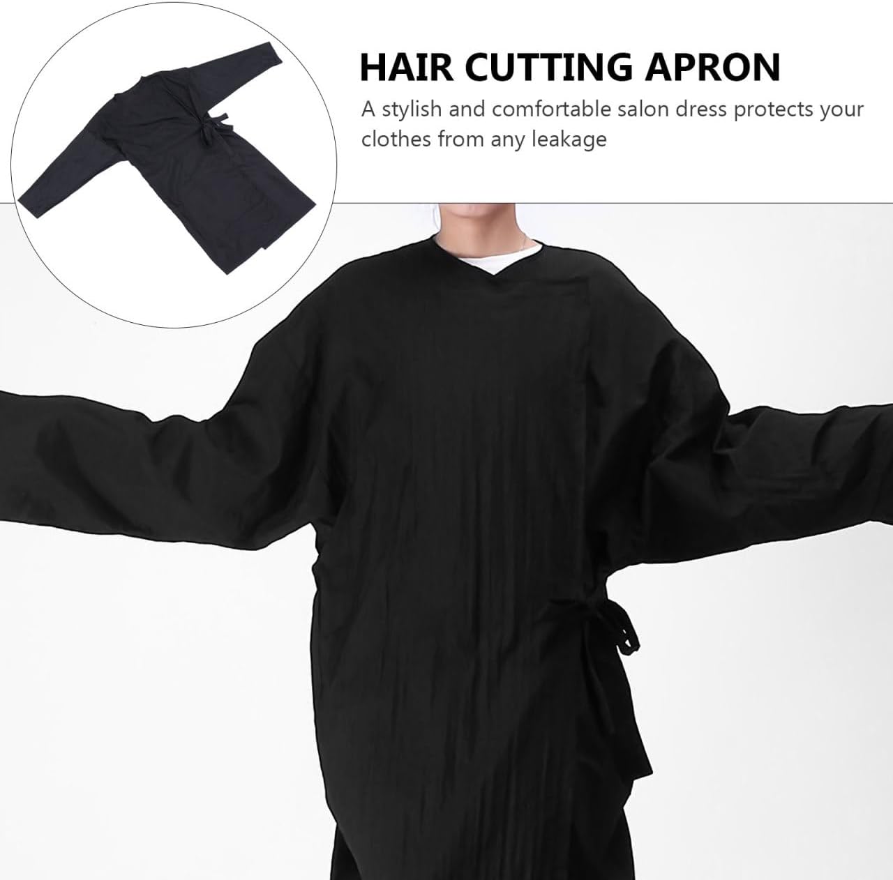 Hair Capes for Salon, Kimono Style Hairdressing Apron Barber Smock for Hair Cutting And Dyeing, Adjustable Long Sleeve Spa Client Gown for Salon And Barber Use, Black