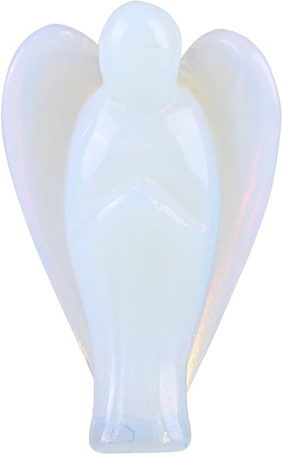 Crystal Energy Chakra Reiki Healing Guardian Angel Shape Mini Figurine Statue Ornament Healing Stone Angel Wings Gift for Desk Home Decoration(Opal)