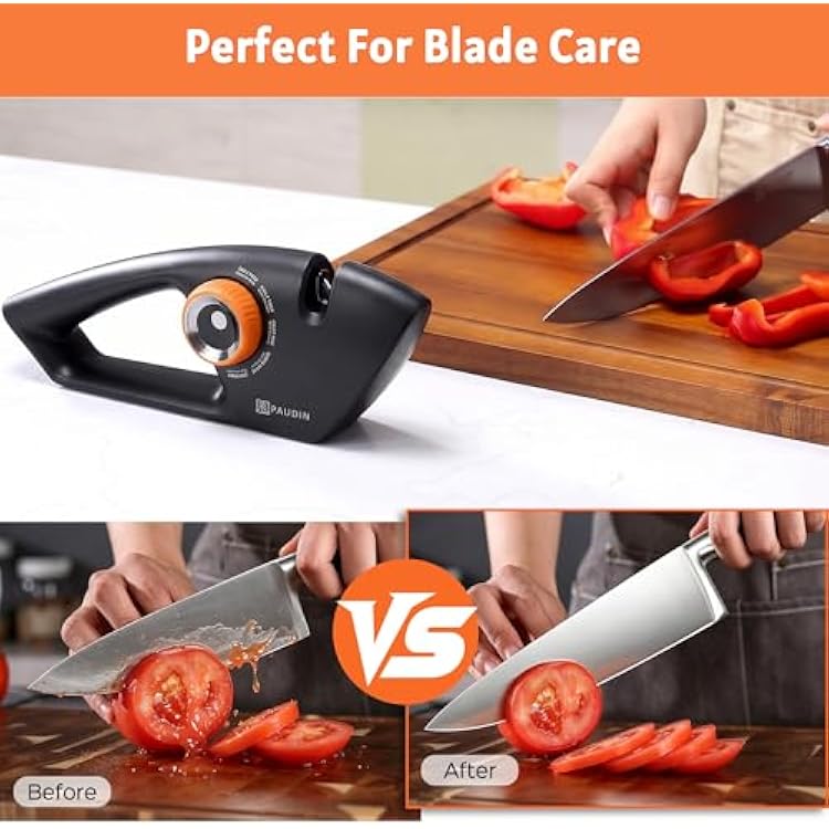 PAUDIN Precision 5-Stage Knife Sharpener, Adjustable Manual Sharpening System for Kitchen Knives and Scissors, for Straight & Serrated Blades, with Non-Slip Base and Ergonomic Handle for Safe Home Use
