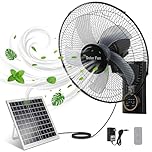 16" Wall Mounted Fans Oscillating Indoor, Solar Outdoor Fan with Remote Control, 3 Speeds Quiet Cooling System, Solar Fans for Outside and Home, Adjustable Tilt for Patio, Travel, Fishing