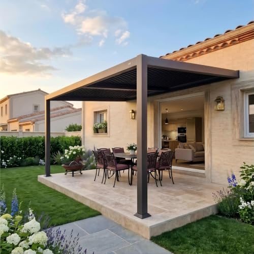 PURPLE LEAF Wall Mounted Pergola 10' x 12' Louvered Pergola, Aluminum Frame