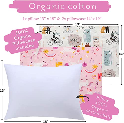 Lihabilal Toddler Pillow,One 13X18 Soft Toddler Pillow With Two 100% Organic Cotton Pillowcases,Toddler Pillow For Sleeping For Boys And Girls Perfect For Travel, School, Nap - Crib Pillow #TOP1